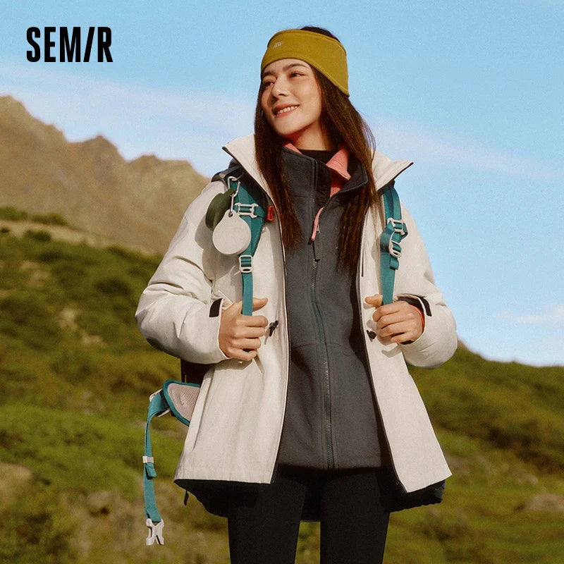 Semir Down Jacket Women 2025 New Two-Piece Three-in-One Outdoor Travel Daily Waterproof Oil-proof Stain-proof Woman winter coat LadyShow.Store