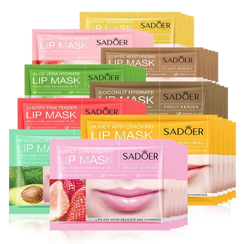 10pcs SADOER Fruits Moisturizing Lip Mask Lips Skin Care Nourishing Hydrating Crystal Collagen Gel Lip Patches Lips Plumper LadyShow.Store