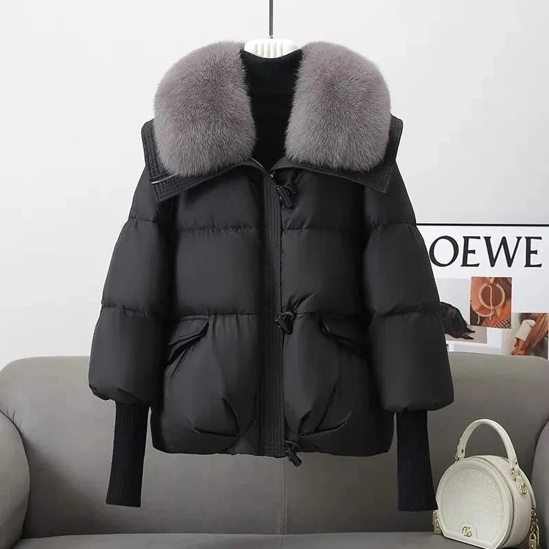 2026 Autumn/Winter New Down Jacket Women's Korean Loose Short Coat Female big fur collar Cotton Jacket Women Snow Parka Coats LadyShow.Store