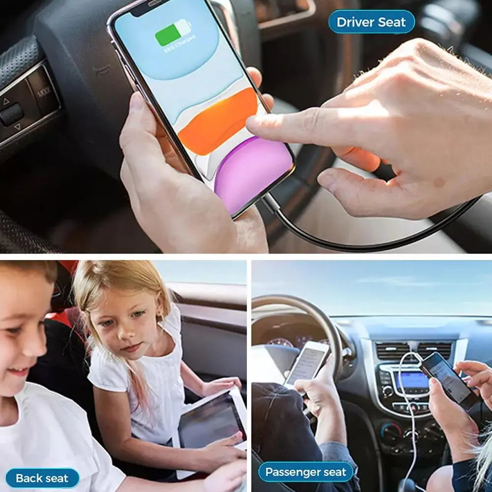 6-Ports USB Type-C Front And Rear Extension Car Charger With RGB Light PD Fast Charging Power Adapter For Iphone Tablet Pi-Mart