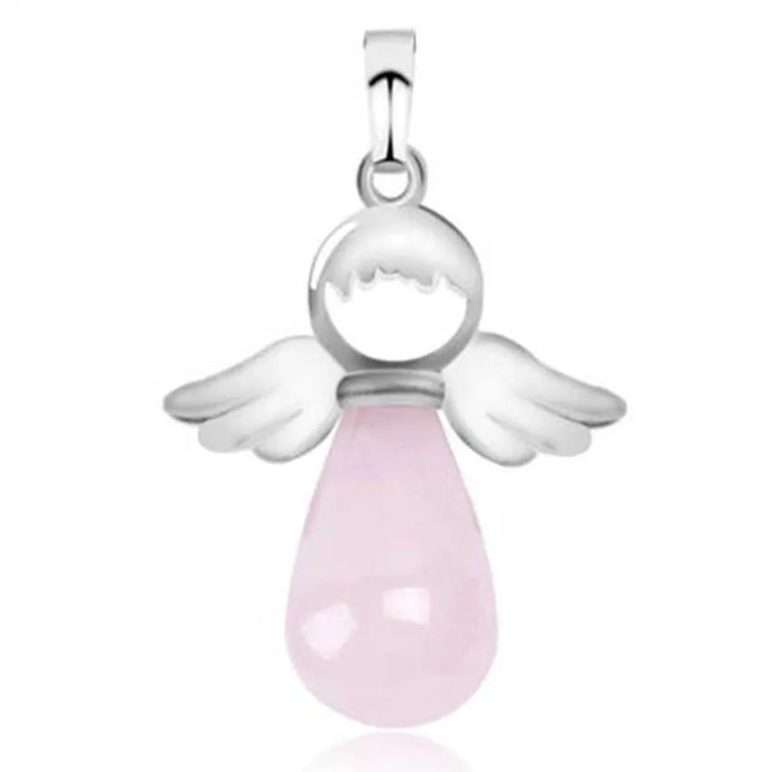 Angel Wing Crystal Stone Pendants For Women Necklace DIY Natural Amethyst Rose Quartz Water Drop Necklace Jewelry No Chain Pi-Mart