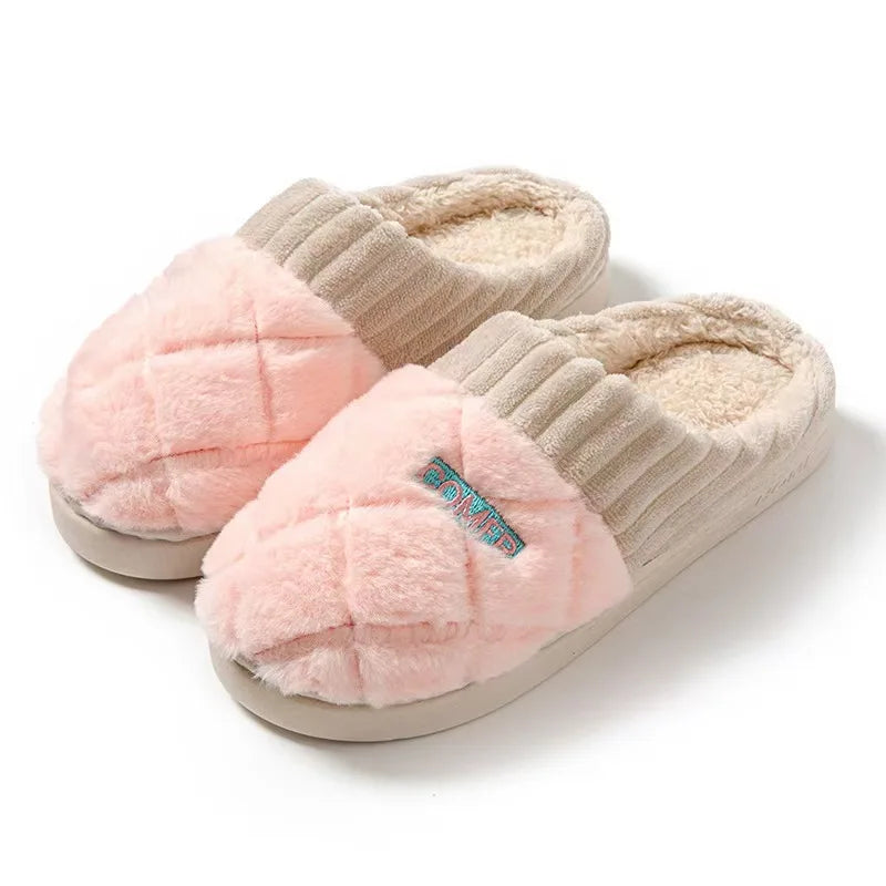 Women's Casual Home Slippers Soft Bottom Plush Slippers Anti-slip Thermal Slippers Indoor Winter Men's Fashion Casual Flats Slip LadyShow.Store