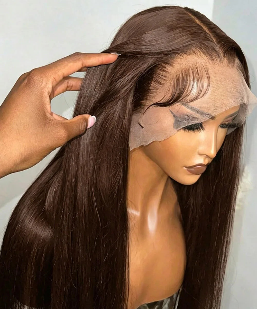 28 Inch Brown Lace Front Wigs Human Hair Pre Plucked 13x4 Straight Lace Front Wigs Human Hair 200% Density Colored #4 Light Brown Wig HD Lace Frontal Wigs For Women LadyShow.Store