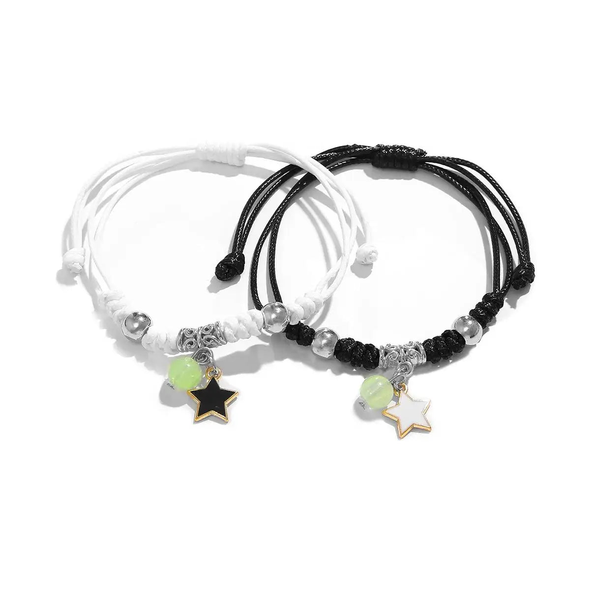 2PC Fashion Luminous Beads Star Couple Bracelet for Women Men Charm Cat Flower Heart Moon Love Matching Friend Bracelet Jewelry Pi-Mart