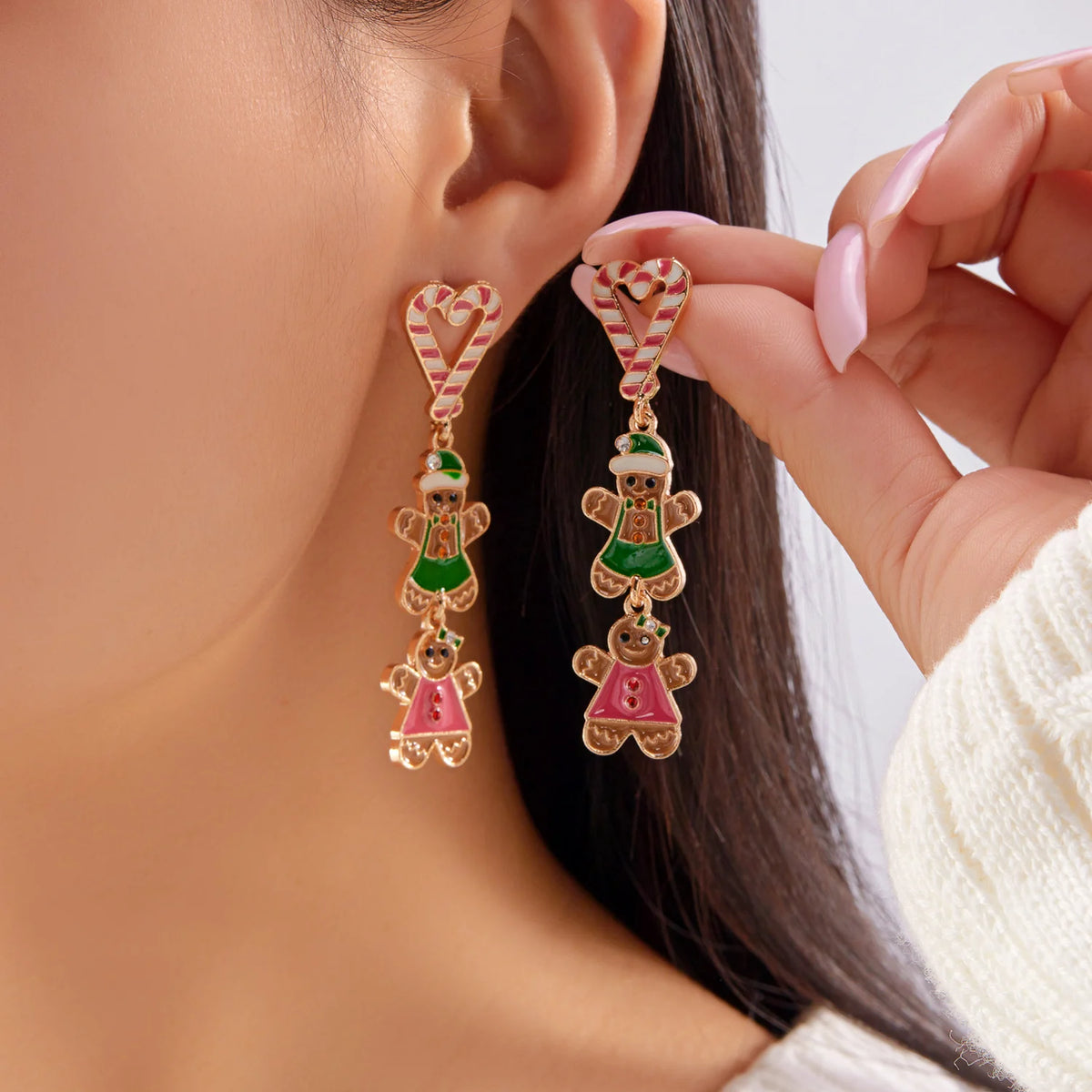 Creative Christmas Grandpa and Grandma Zircon Stud Earrings For Women White Pearl Crystal Snowman Elk Earring New Year Jewelry Pi-Mart