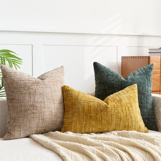 Chenille Coarse Yarn Cushion Cover 40/45/50cm Bamboo Textured Solid Color Throw Pillow Case For Bedroom Sofa Home Decorative Pi-Mart