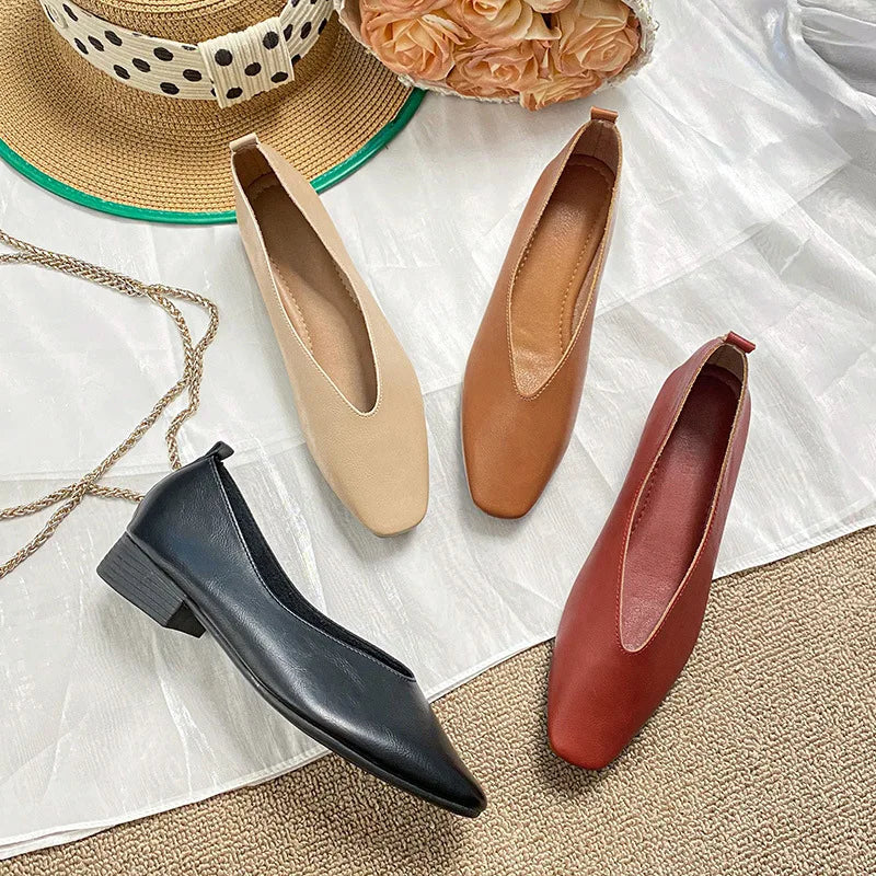 Woman Elegant Summer French Square Toe Green Mary Janes Cute Casual Flats Female Retro Shoes Low Heeled Soft Soled Flat Shoes LadyShow.Store