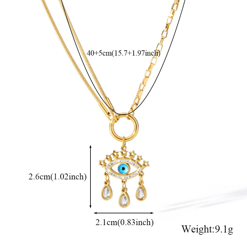GANEMLY 316l Stainless Steel Luxury Bling Cubic Zirconia Eye Droplets Pendant Necklace Women Chic Romantic Waterproof Jewelry Pi-Mart