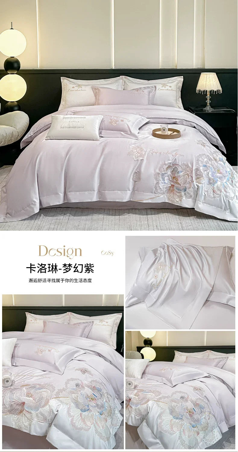 4pcs Light Luxury Style  120 Count Long Styl Cotton polyeste Embroidered Bedding Duvet Cover 200x230 220x240 Four Seasons Pi-Mart