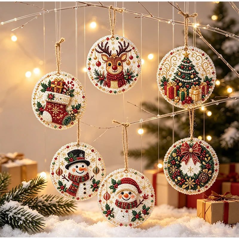 Christmas Diamond Painting Kit DIy Christmas Wooden Ornaments Xmas Snowman Reindeer Hanging Decor Relaxing Project Holiday Gifts Pi-Mart