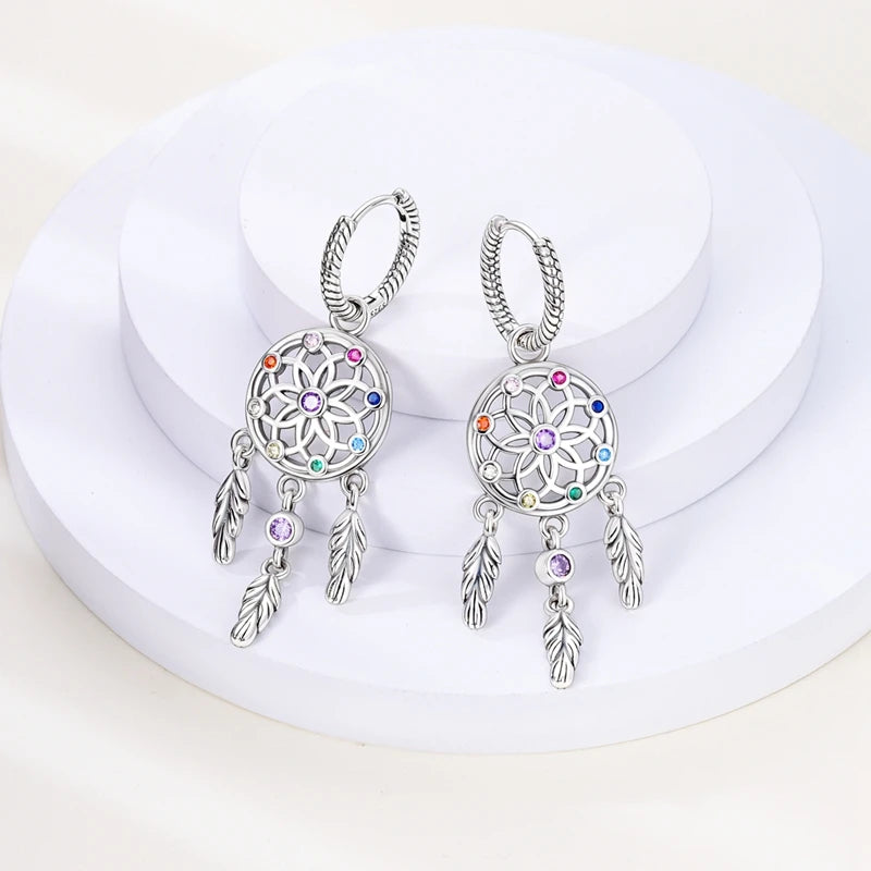 Genuine 925 Sterling Silver Love Feather Earrings Fit Original Charms Hoop For Women Girls Stud Earring Fine Jewelry Gifts Pi-Mart