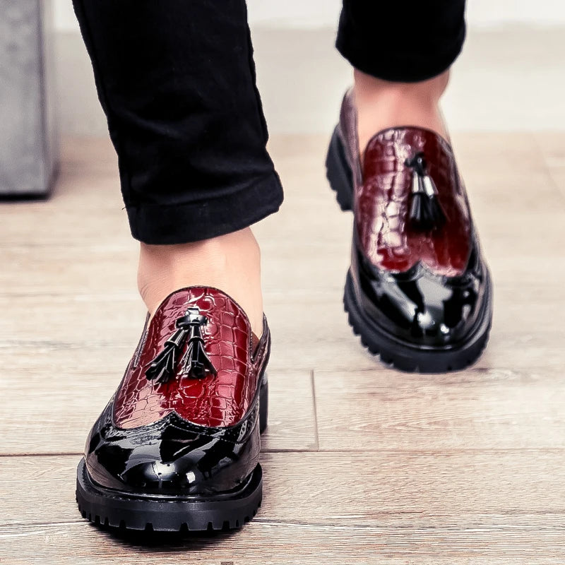 Men Loafers PU Splicing Tassel Decoration Low Heel Comfortable Classic Daily Business Men Shoes Pi-Mart