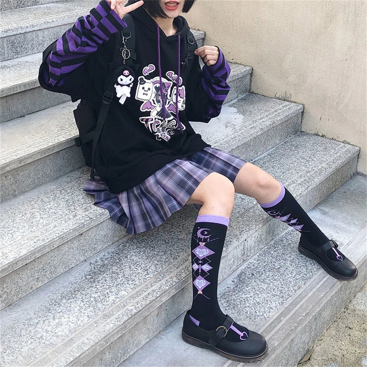 Cute Harajuku Patchwork Hoodie Streetwear Hip Hop Women Sweatshirts Casual Autumn High Street Tops Funny Harajuku Striped Hoodie LadyShow.Store