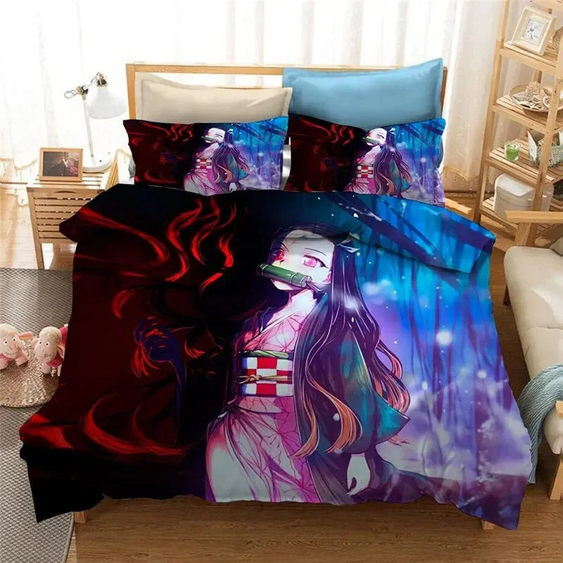 Anime Demon Slayer Duvet Cover Pillowcase 3D Printed Bedding Set Double Twin Full Queen King Adult Kids Bedclothes Quilt Cover Pi-Mart