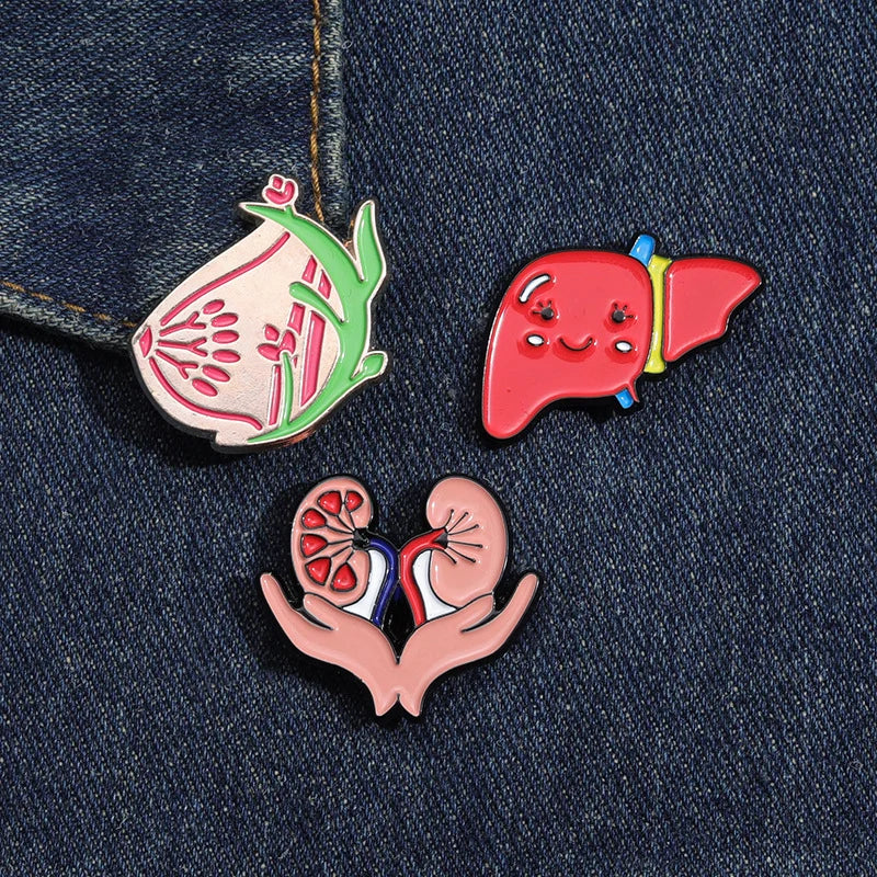 Cute Healthy Liver Organ Enamel Pin Visceral Kidney Breast Brooch Lapel Metal Badge Jewelry Gift for Doctors Nurses Wholesale Pi-Mart