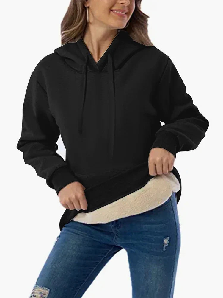 2025 Spring New Women's Solid Colour Warm Sweatshirt Hooded Lace-up Winter Sweatshirt with Pockets For Acrylic Sweaters LadyShow.Store
