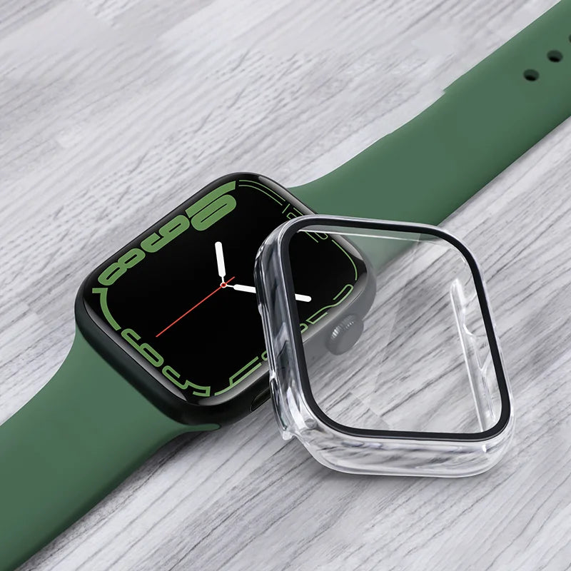 Tempered Glass+Case For Apple Watch 38-40mm 41mm 42mm 44mm 45mm 46mm Screen Protector Protective Cover iWatch 11 10 8 7 9 6 SE 5 LadyShow.Store