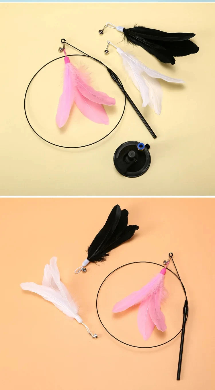 Interactive Cat Toy Handfree Cat Stick Playing Kitten Playing Teaser Wand Toy Suction Cup Bird/Feather Cat Wand Pet Supplies Pi-Mart
