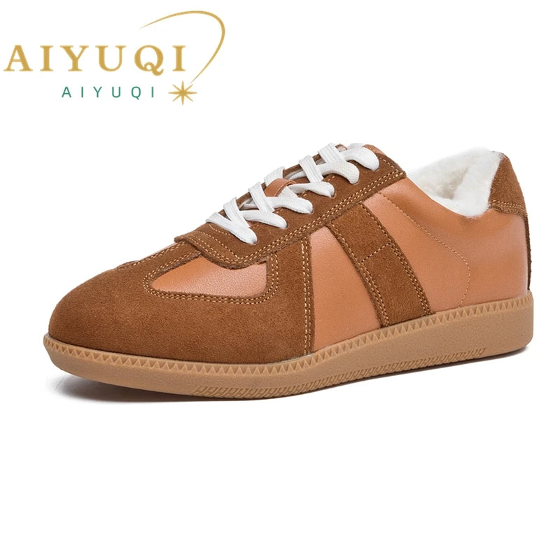 AIYUQI Women's Sneakers 2026 New Genuine Leather Ladies Moral Training Shoes Casual Spring Flat Shoes Women Pi-Mart