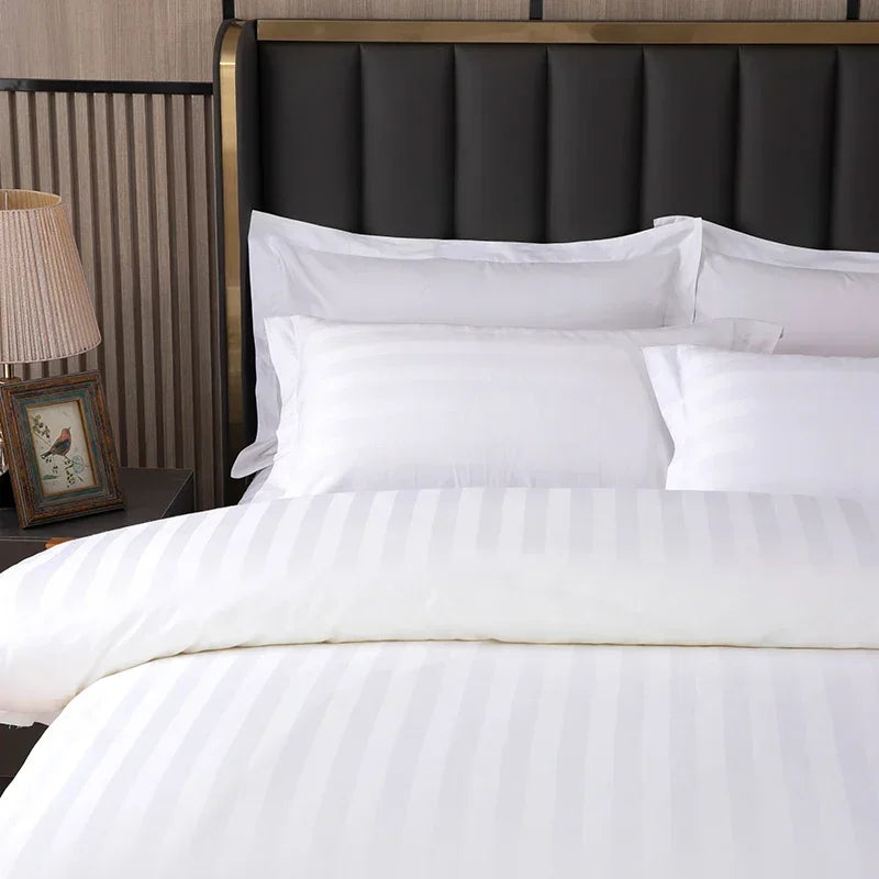 1set Luxury 100 Egypt Cotton Duvet Cover 5 Stars Hotel  Quilt Cover Pure Cotton Satin Strip Bed Line Duvet Case 2pcs Pillowcases Pi-Mart