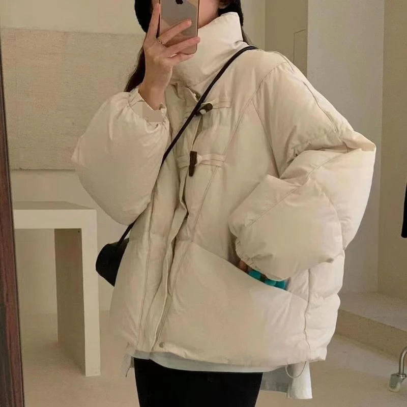 Women's Jacket New Korean Version Stand Collar Short Cotton-padded Jacket Thickening Warm Parkas Winter Vintage Coat Pi-Mart