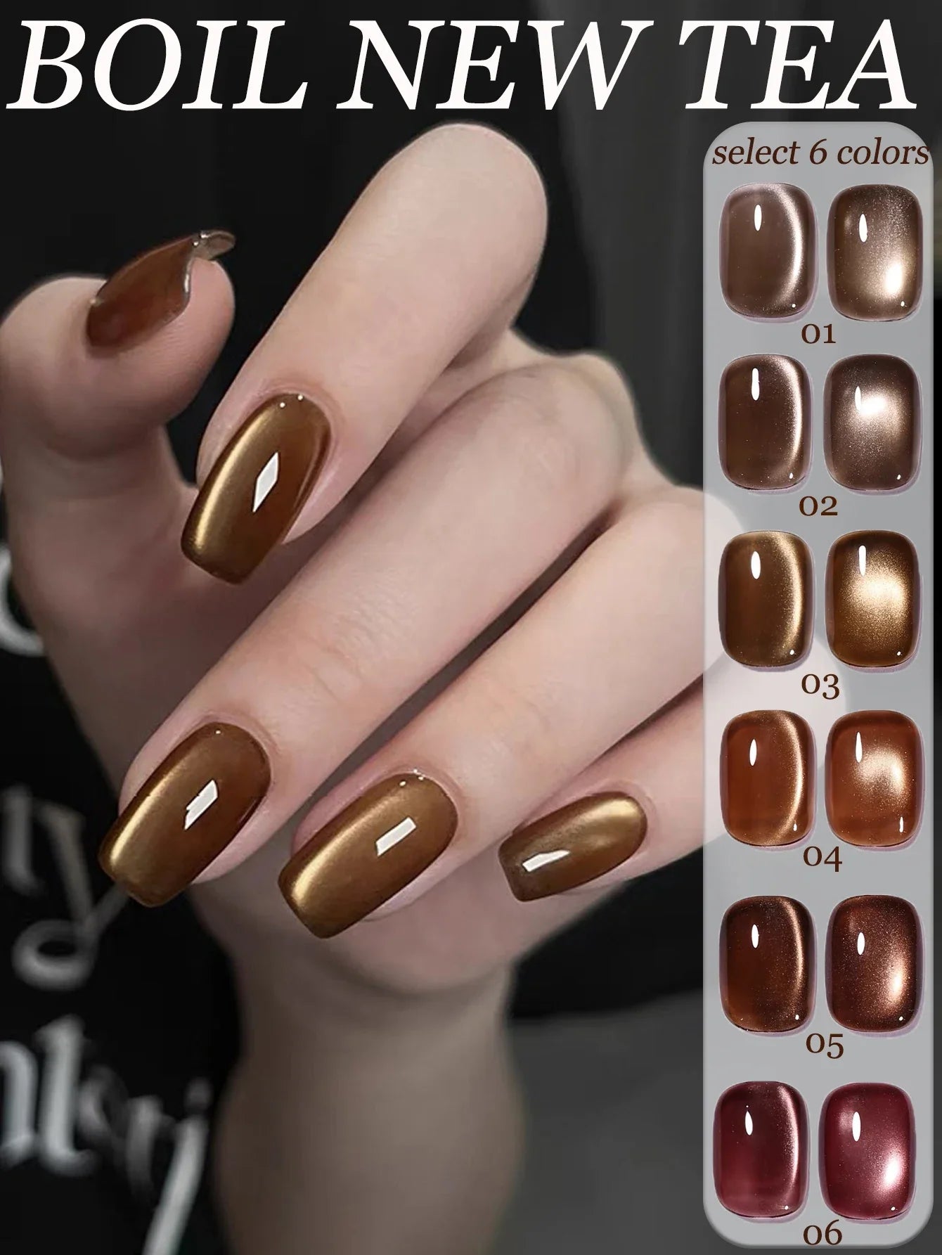 WS Black Glass Cat Magnetic Gel Nail Polish Punk Style Nail Art Manicure Varnis Semi Permanent Gel for Winter Nail Supplies Tri Light Beauty