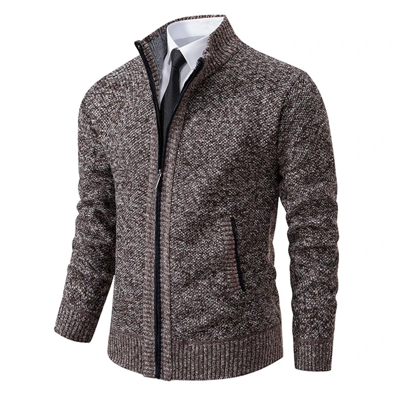 Autumn And Winter New Jersey Men's Casual Sports Coat Solid Color Stand Collar Wweater Grab Fleece Warm Zipper Cardigan Pi-Mart