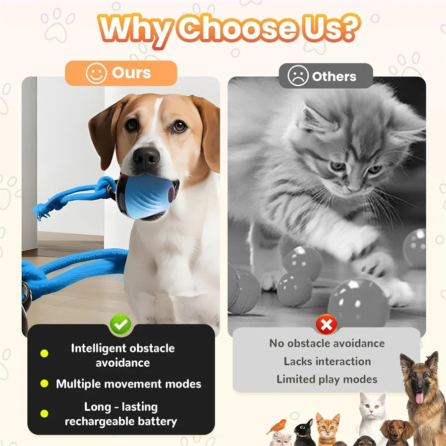 Intelligent Dog Toy Ball Electronic Interactive Cat Toy Usb Automatic Moving Bouncing Ball For Large Medium Dog Holiday Pet Gift Pi-Mart