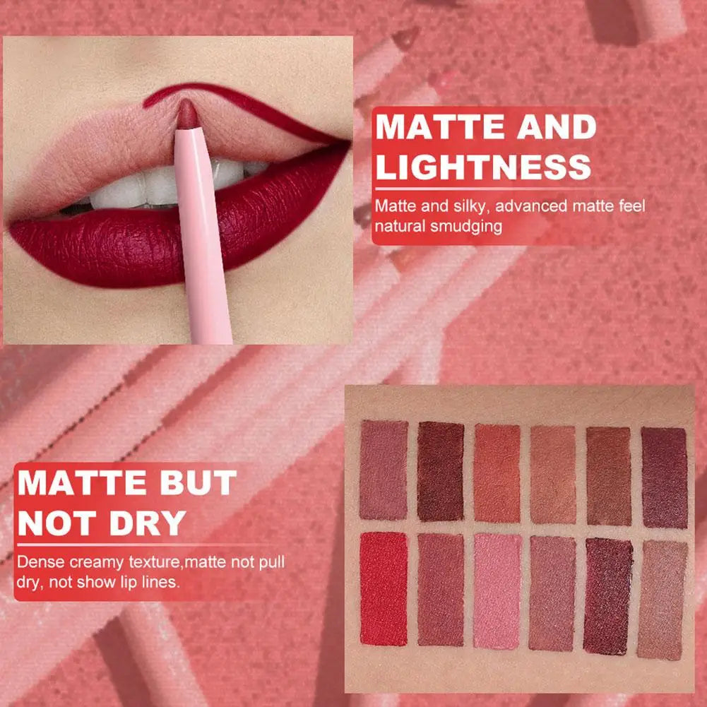 6Pcs Velvet Matte Lip Liner Pencil Set High Pigment Smooth Silky Texture Easy to Color & Define Lip Contours Daily Lip Makeup Pi-Mart