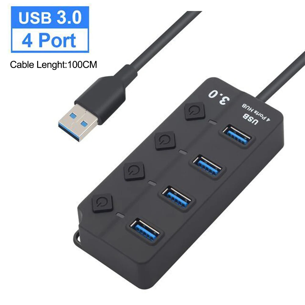 USB 3.0 Hub USB Hub 2.0 Multi USB Splitter Hub 100cm Long Cable Multiple Expander for Computer Laptop PC Accessories USB Adapter Pi-Mart