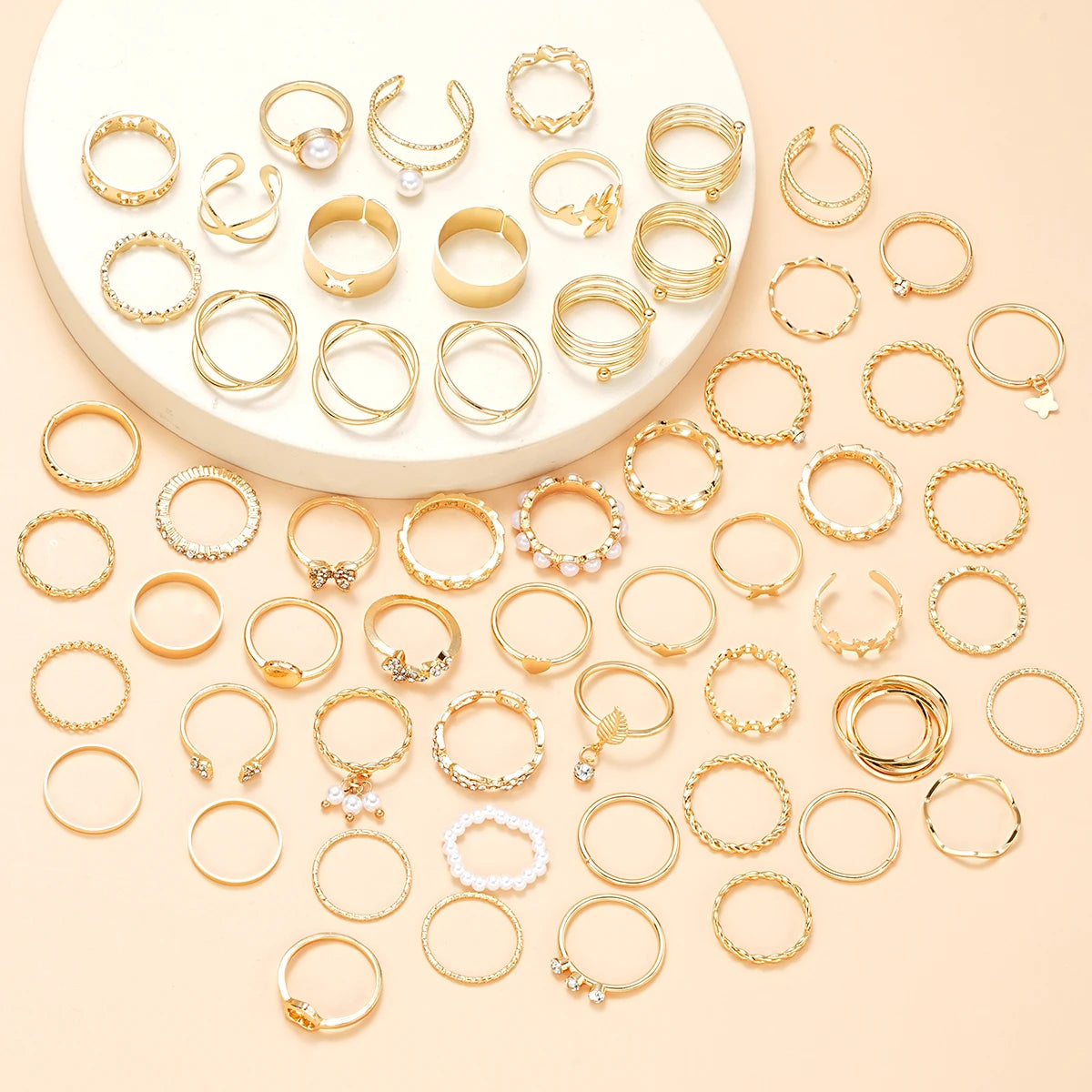 58PCS Vintage Heart Snake Butterfly Rings Set for Women Fashion Metal Gold Plated Geometric Hollow Finger Ring Jewelry Gifts New Pi-Mart