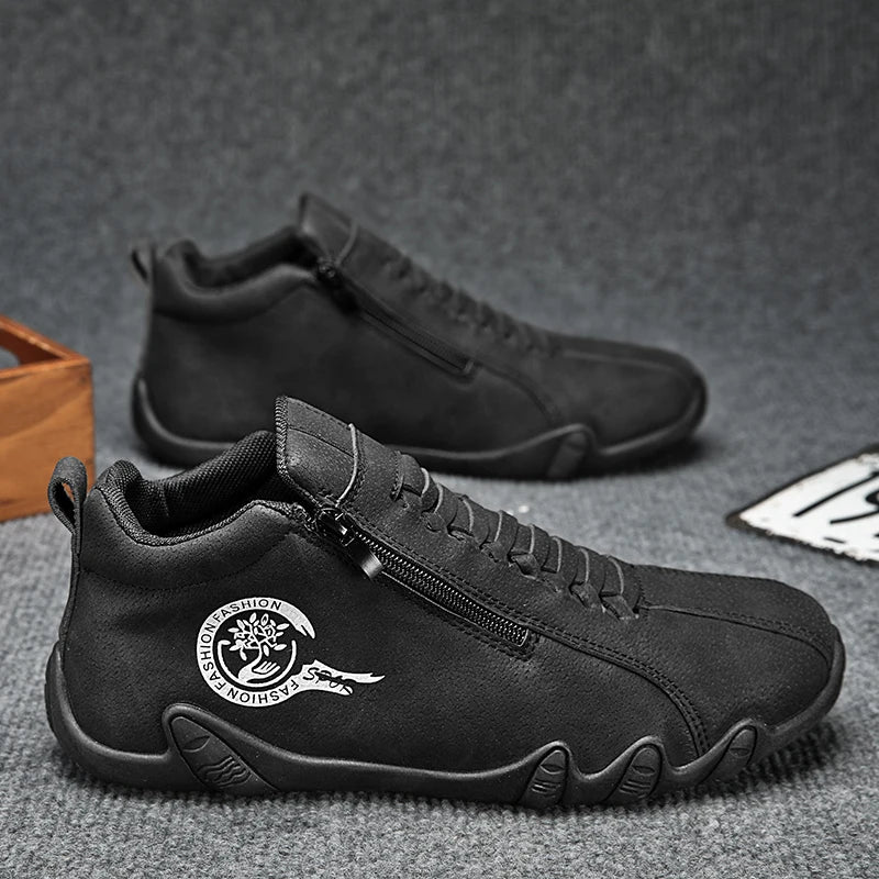 Men's Casual Shoes Side Zipper Short Boots Versatile Flats Bottom Trbottomyy Fashion Pu Leather Men's Shoes Spring Suitable for Outdoor Sports Pi-Mart