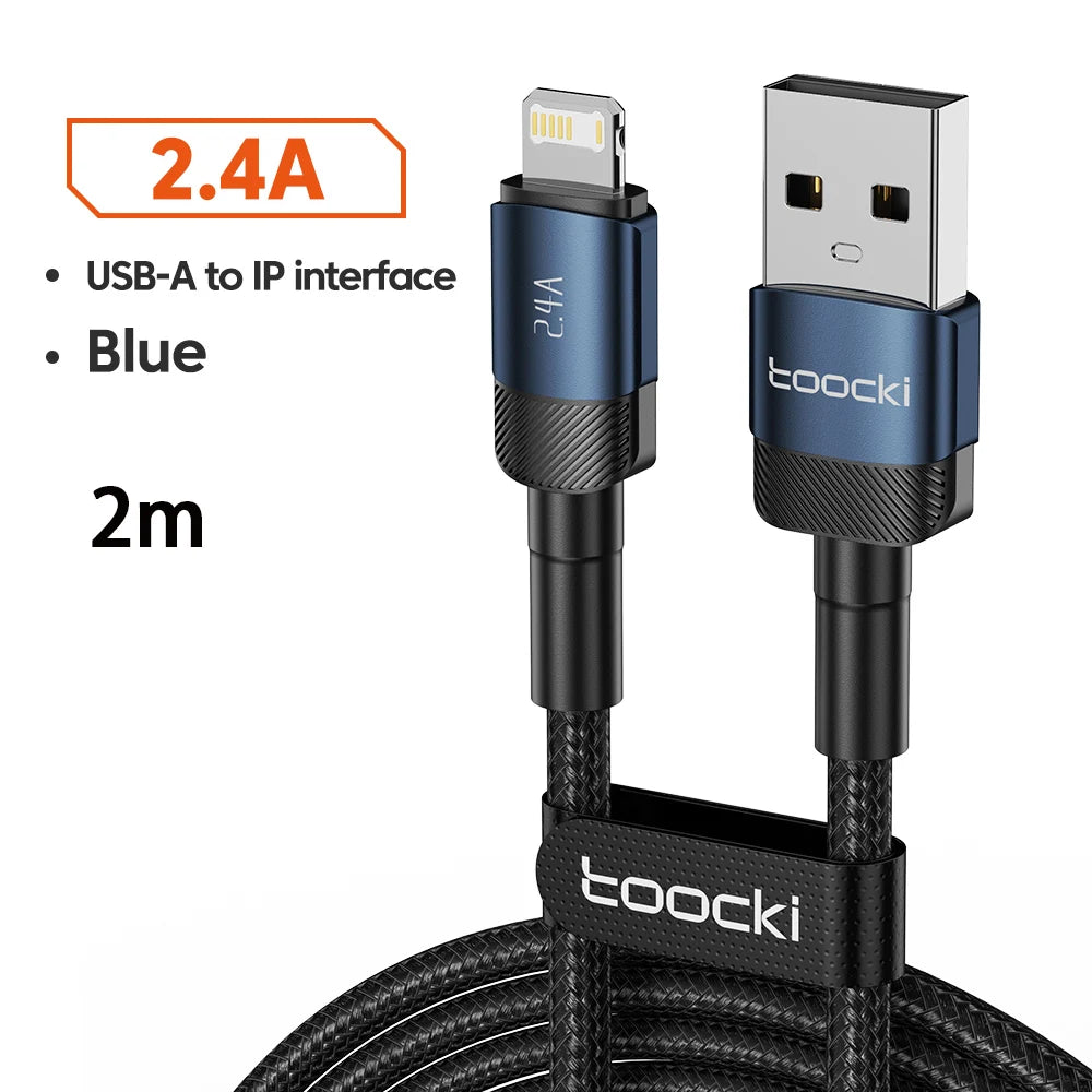 Toocki USB Cable For iPhone 14 13 12 Pro Max X XS XR 8 7 Plus iPad Fast Charging Charger Aluminum iP Cable For iPhone Data Cord Pi-Mart