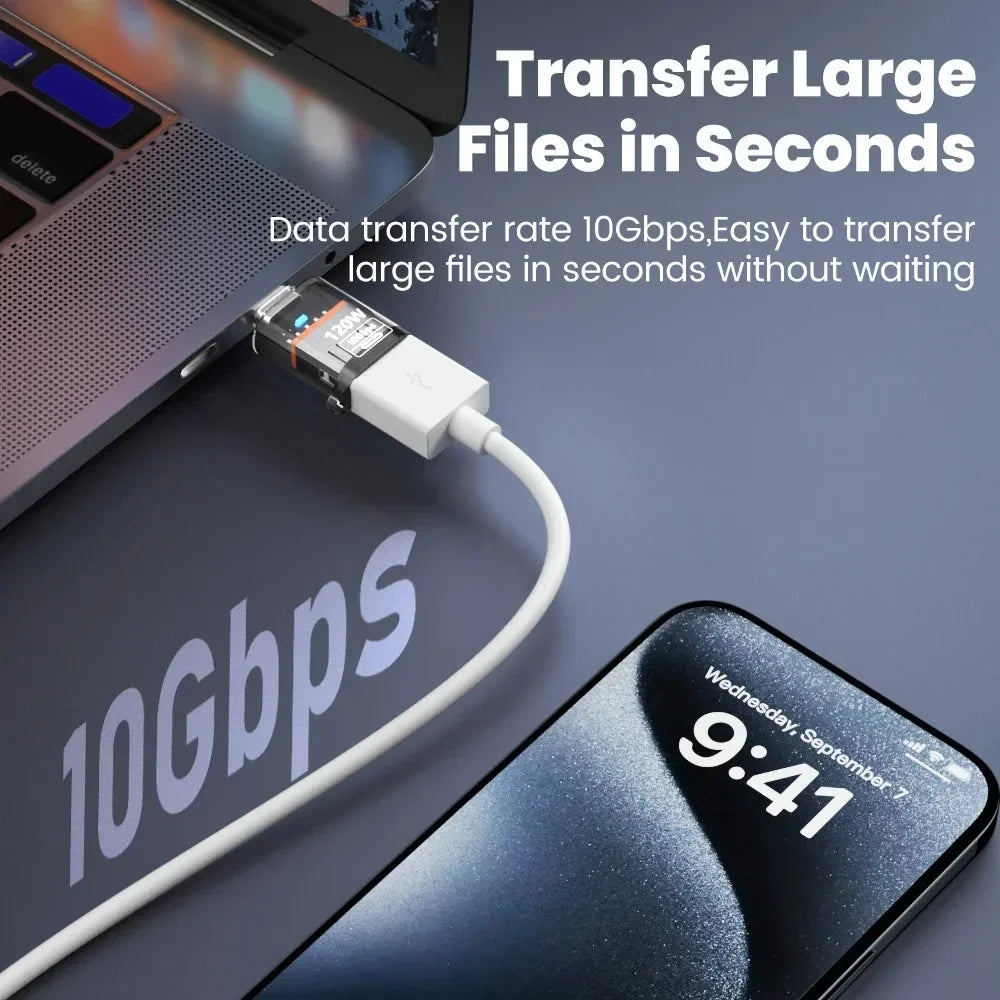 120W USB 3.2 to Type C OTG Adapter Fast Charging 10Gbps Data Audio Transfer For MacBook iPad iPhone 15 16 17 Huawei Xiaomi PC Pi-Mart