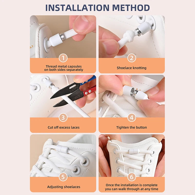 Elastic No Tie Shoelaces Semicircle Shoe Laces For Kids and Adult Sneakers Shoelace Quick Lazy Metal Lock Laces Shoe Strings Pi-Mart