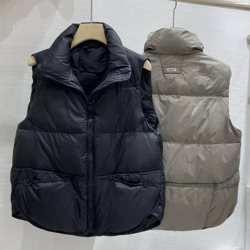 Women Autumn Winter Down Cotton Vest Jacket 2025 New Women Loose Stand Collar Vest Coat Women Short Vest Jacket Cotton Waistcoat LadyShow.Store