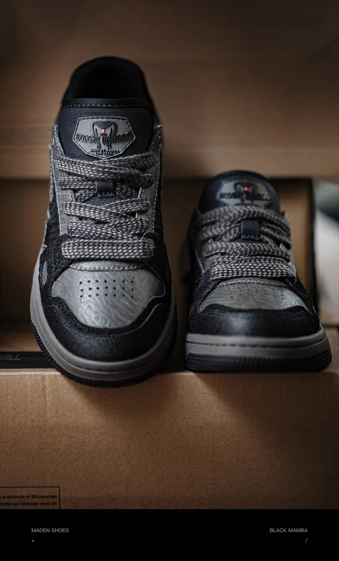 Maden Casual Snake Year Black Mamba Men's Sneakers Low-Top Flat Sole Versatile Black Shoes for Spring Autumn Skateboarding Shoes Pi-Mart