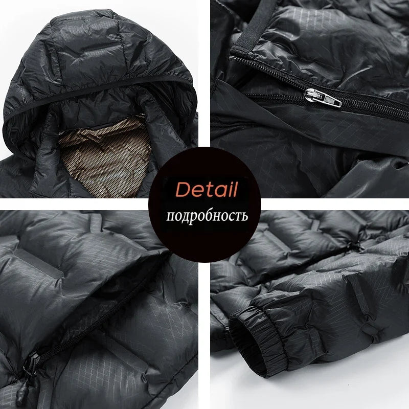 Men Winter New Down Jacket Men Hooded Waterproof Windproof Puffer Jacket Detachable Hat Coat Casual Lightweight Down Jacket Male LadyShow.Store