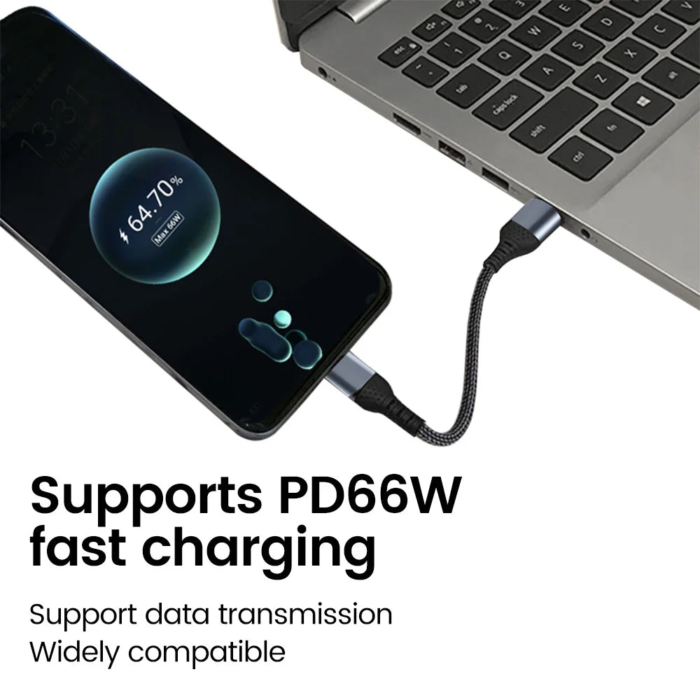 Crouch 90 Degree Short Cable USB Type C To Type C 6A 66W Fast Charge 25CM 50CM Power Bank USB C Cable For iphone Huawei Xiaomi Pi-Mart