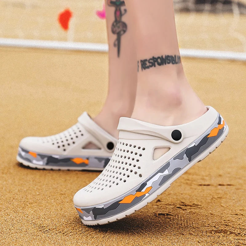 Men's summer casual hole shoes non slip lightweight breathable Two wearing men's sandals fashion comfort beach shoes slippers Pi-Mart