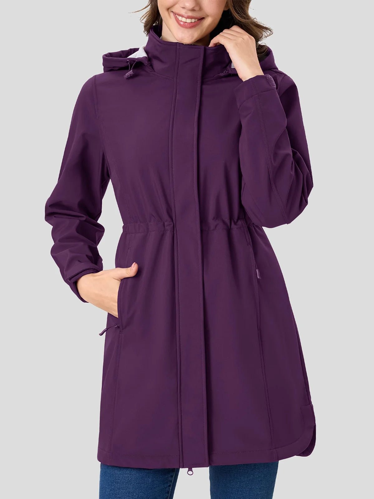 TACVASEN Women's Long Hooded Jacket Fleece Lined Softshell Jacket Waterproof Windproof Hiking Jacket Rain Coat Windbreaker Parka Pi-Mart