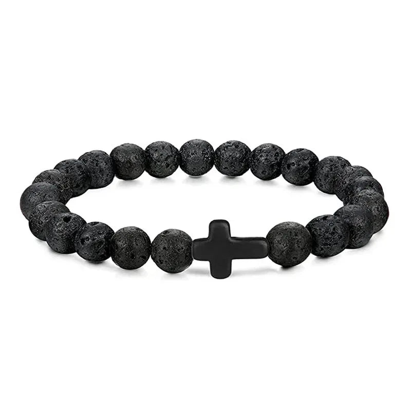 Prayer Men Natural Stone Wood Beads Rosary Hematite Cross Bracelets Onyx Meditation Bracelet Women Yoga Jewelry Homme Pulsera Pi-Mart
