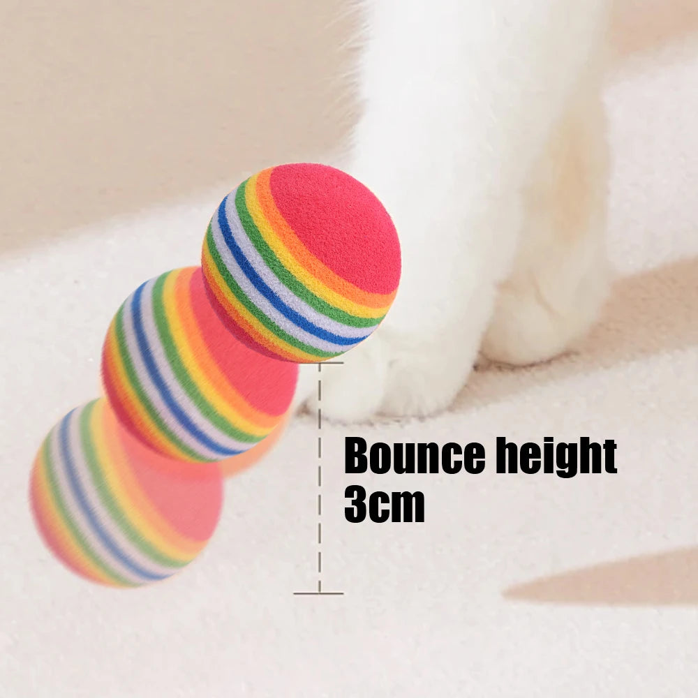 10-100x Colorful Cat Toy Ball EVA Bite-Resistant Elastic Rainbow Ball Kitten Puppy Chewing Training Interactive Toy Pet Supplies Pi-Mart