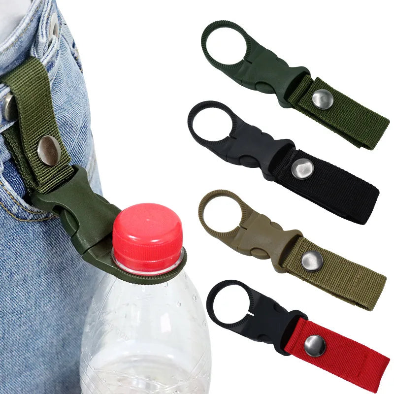 Webbing Water Bottle Holder Climbing Carabiner Belt Backpack Hanger Hooks Clip Multifunction Water Bottle Nylon Buckle Hook Clip Pi-Mart