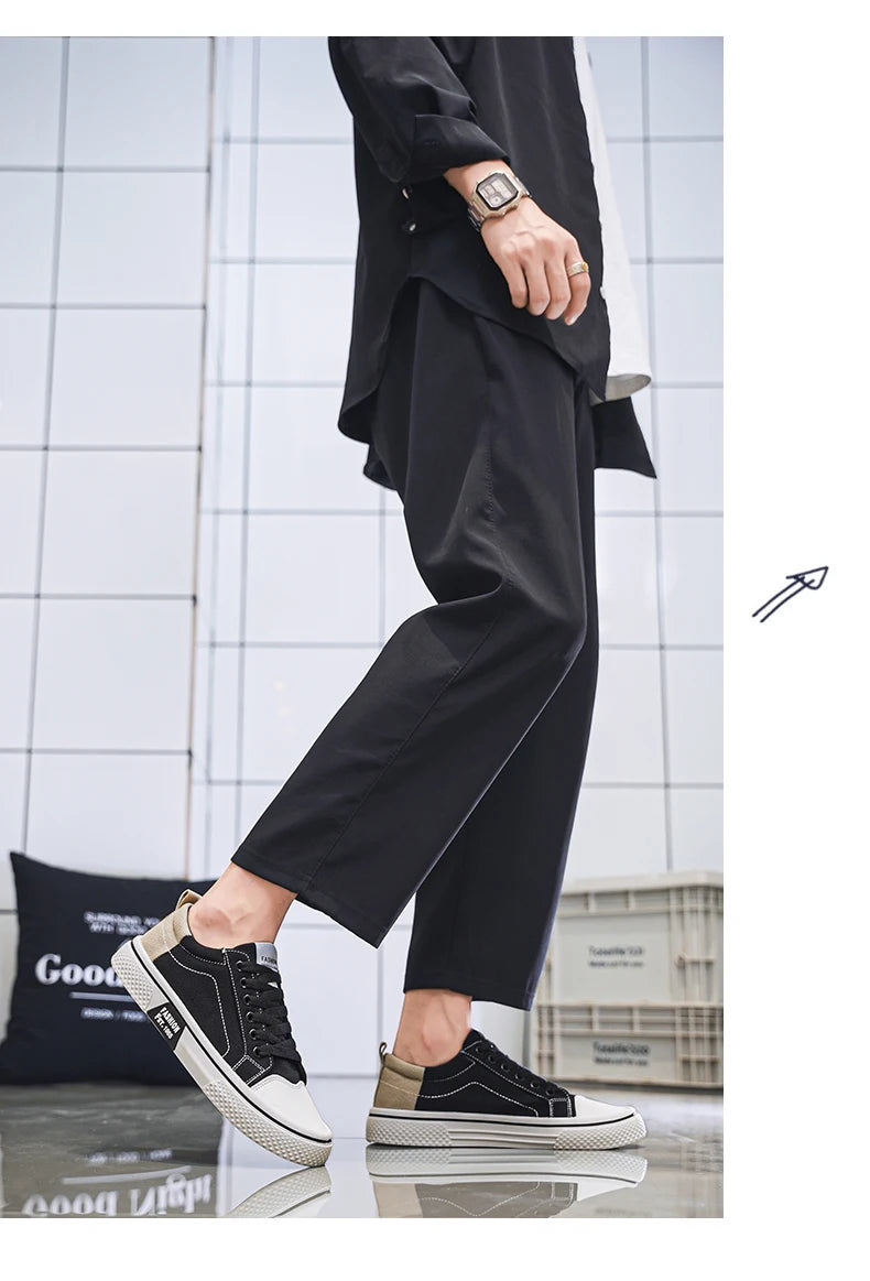Canvas shoes four seasons men's casual shoes students flat shoes fashion soft-sole outdoor walking shoes youth Joker board shoes Pi-Mart