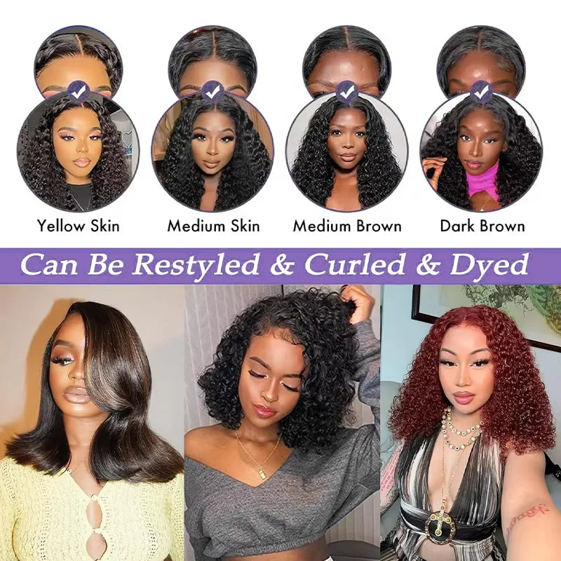 250Density Glueless Short Bob Wig 10 Inch Deep Wave Lace Front Bob Wigs Human Hair 5x5 Glueless Bob Wig Human Hair Ready To Wear LadyShow.Store