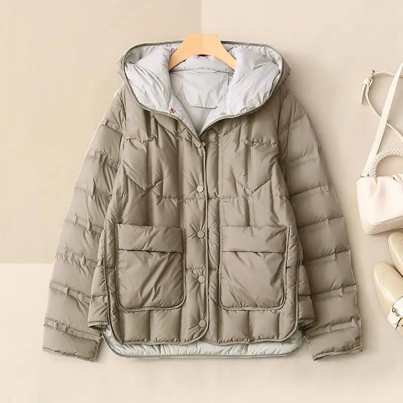 90% White Duck Down Women Down Jackets 2023 New Female Stand Collar Single-Breasted Puffer Jacket Casual Loose Hooded Parkas LadyShow.Store