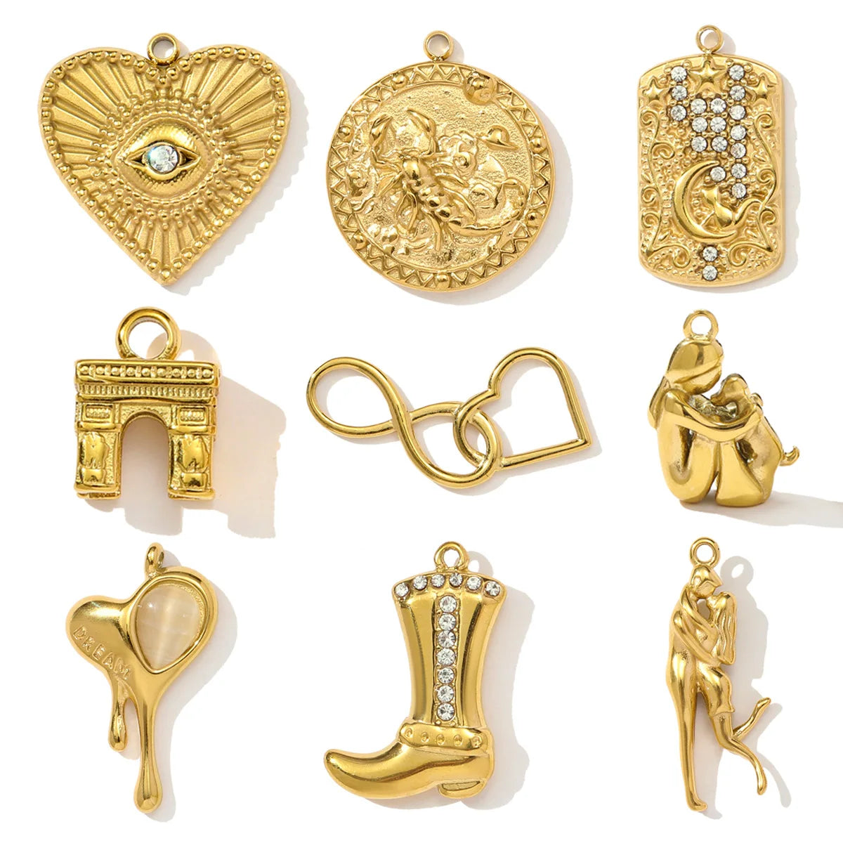 3pcs/Lot Stainless Steel 3D The Triumphal Arch Lovers Pendants Boot Heart Eye DIY Charms Women French Love Dog Dream Jewelry Pi-Mart