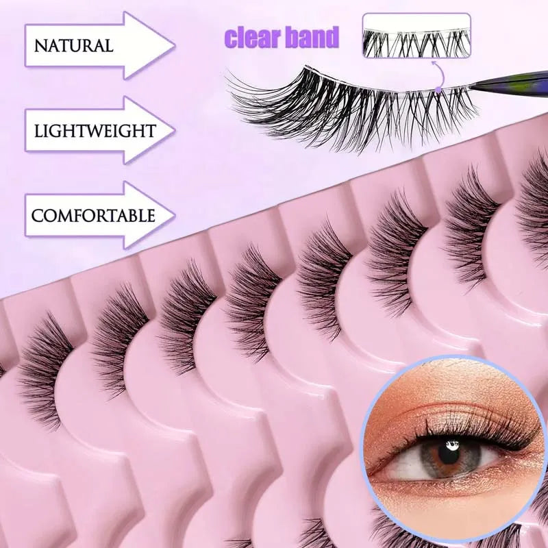 Half eyelashes, natural appearance 10 pairs of thick cat eyelashes 10mm Wispy eyelashes with short false eyelashes Applying masc LadyShow.Store