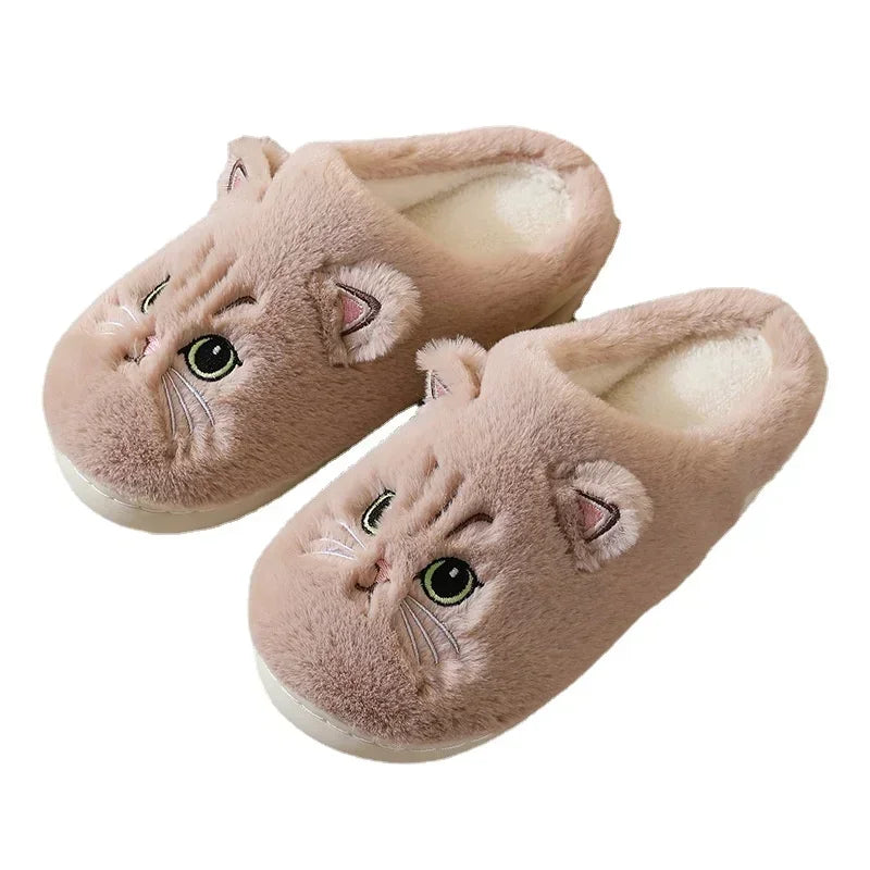 Cute Cat Slippers Fluffy Furry Women Home Platform Slippers Men Winter Plush Slides Indoor Fuzzy Slippers Lovely Cotton Shoes LadyShow.Store
